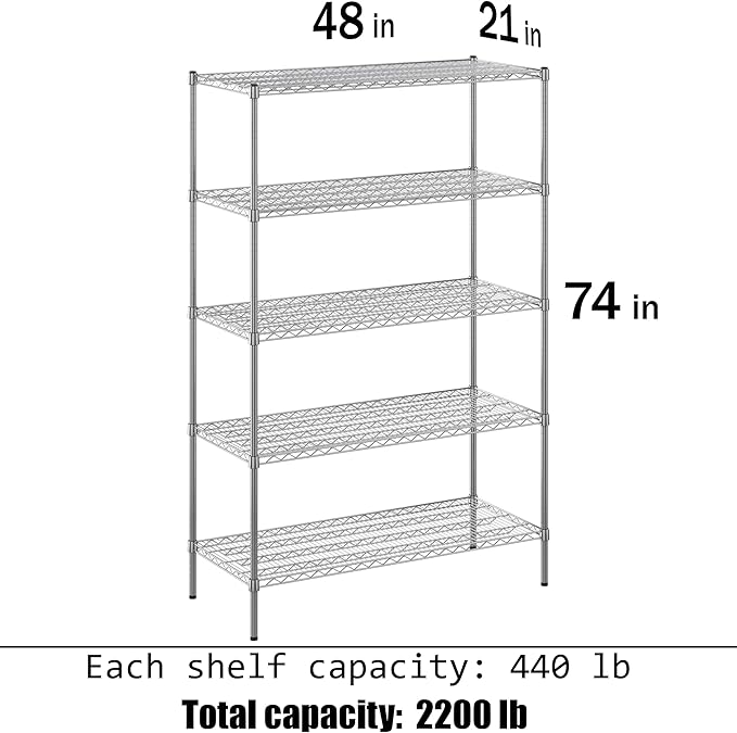 Regal Altair 21" Deep x 48" Wide x 74" Height Wire Shelving Kit | 5-Tier | NSF - Image 3