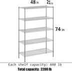 Regal Altair 21" Deep x 48" Wide x 74" Height Wire Shelving Kit | 5-Tier | NSF - Image 3