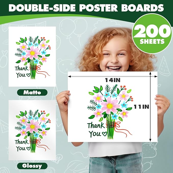 TUXIYA 200 Pack White Poster Board, 250GSM/92LB Heavy-Weight Blank Poster Board - Image 2