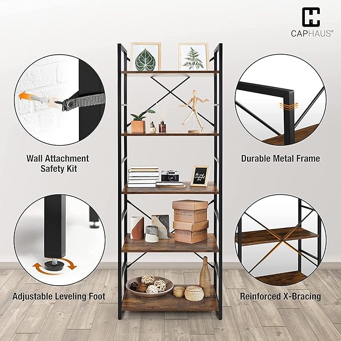 CAPHAUS 6 Tier Bookshelf, 24 Inch Width Free Standing Shelf, Bookcase Shelf - Image 5