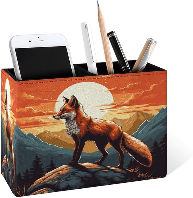 Famame Mountains Red Fox Sunset Pencil Holder by Famame