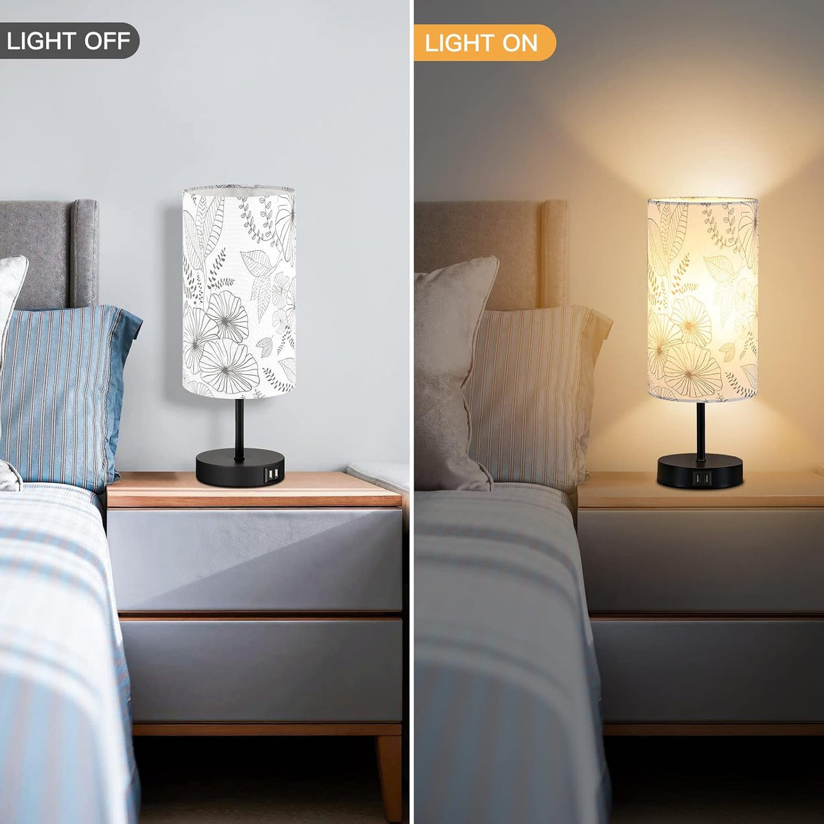 CINSARY Touch Control Bedside Lamp with 2 USB Ports, 3-Way Dimmable Table lam...