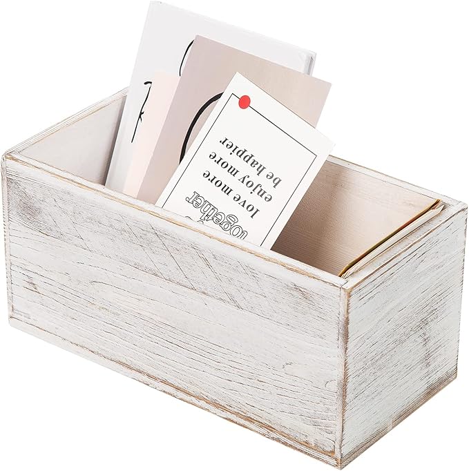 ExoLiry Rustic White Washed Wood Mail Box Storage Holder File Organizer - Image 3