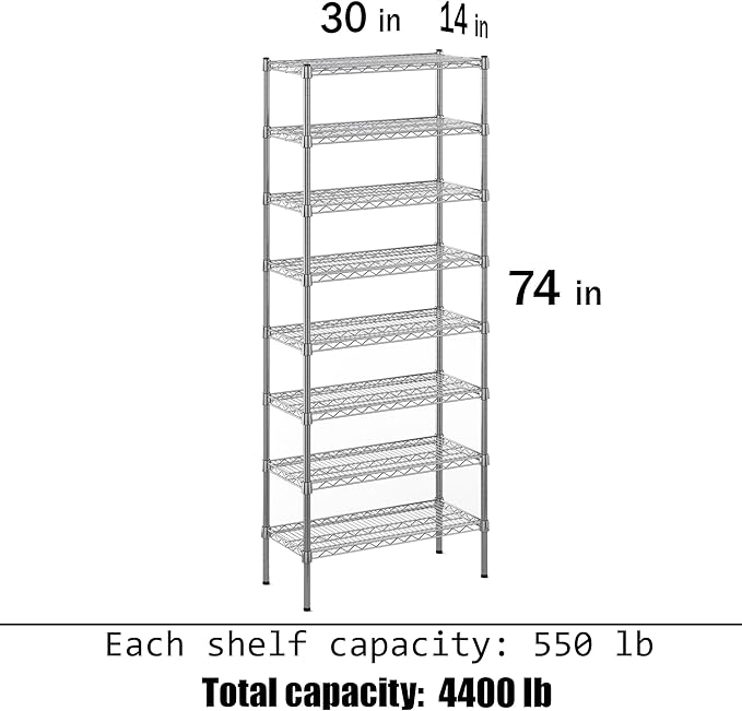 Regal Altair 14" Deep x 30" Wide x 74" Height Wire Shelving Kit | 8-Tier | NSF - Image 3