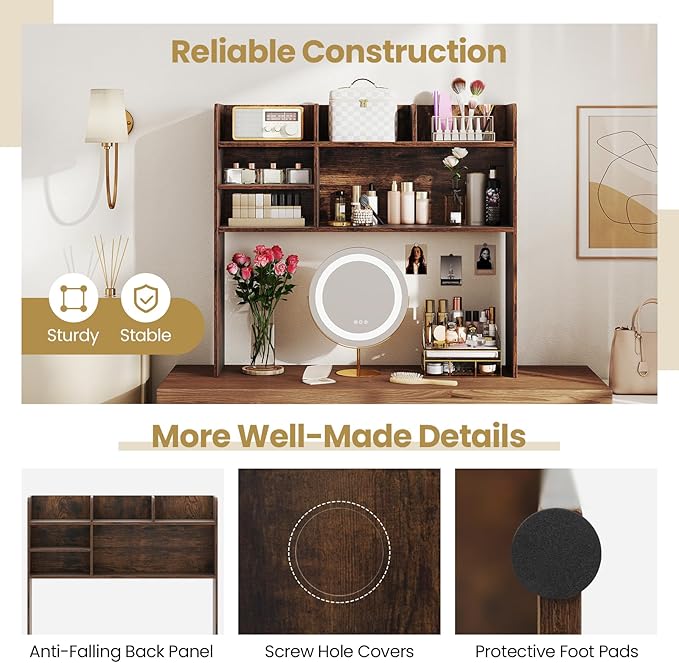 Tangkula Desktop Bookshelf for Computer Up to 32”, 37” Countertop Storage Hutch - Image 9