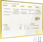 Gold Weekly Dry Erase Board for Wall, Small Magnetic Dry Erase Weekly Calendar by Marribol