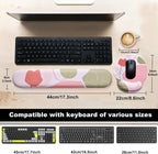 Keyboard Wrist Rest Mouse Pad with Wrist Support, Gaming Mousepad with Non-Slip Base, Ergonomic Mouse Wrist Arm Cushion Support for Home Office Laptop Computer, Easy Typing Pain Relief, Pink Flower