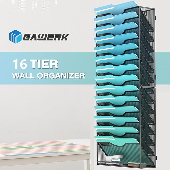 Gawerk 15-Tier Wall File Organizer Hanging Wall File Holder Wall Mount Paper - Image 5