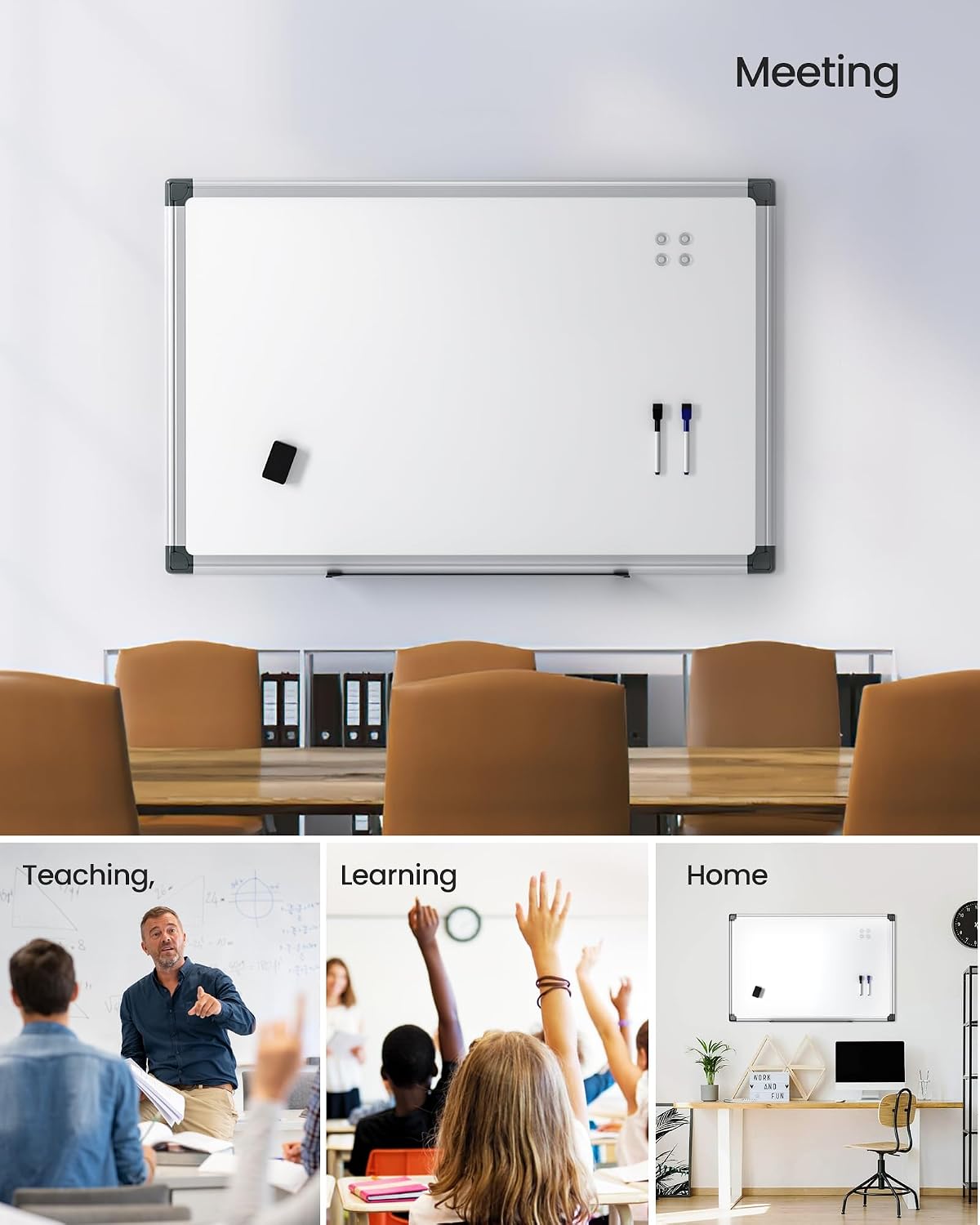 VUSIGN Magnetic White Board Kit for Wall 36" x 24", 1 Dry Eraser &a...
