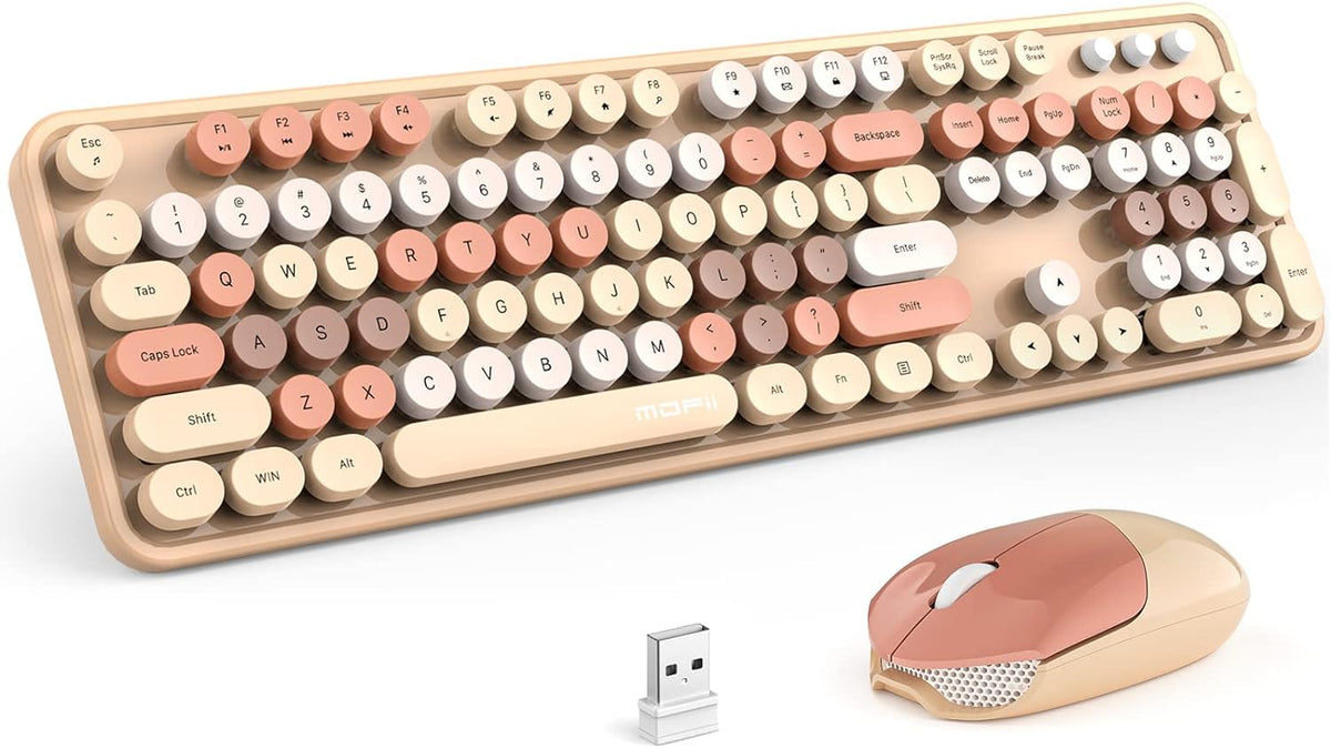 MOFII Wireless Keyboard and Mouse Combo, 2.4GHz Retro Full-Size Keyboard