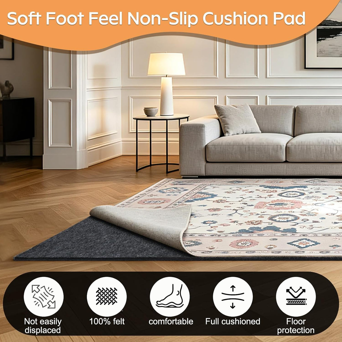 Felt Rug Pad - 1/2 4x6 Foot Extra Large Area Liner for All Floors and Trims, ...