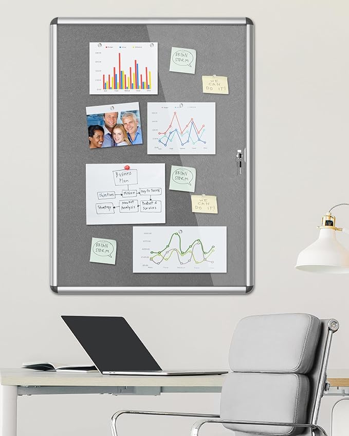 Mifuro 38"x28" Enclosed Bulletin Board, Lockable Weather-Resistant Aluminum - Image 2