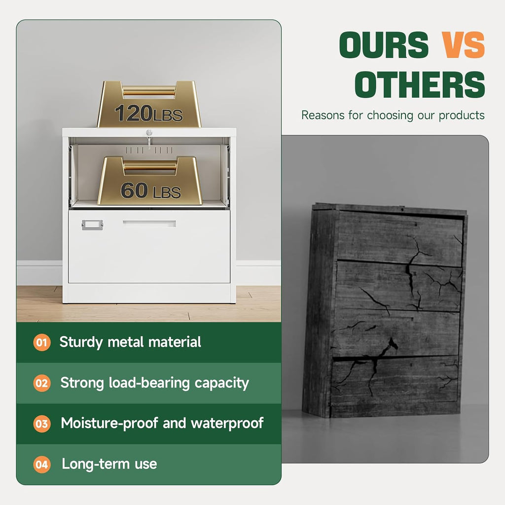 letaya 2 drawer file cabinet with lock,metal lateral, front angle view