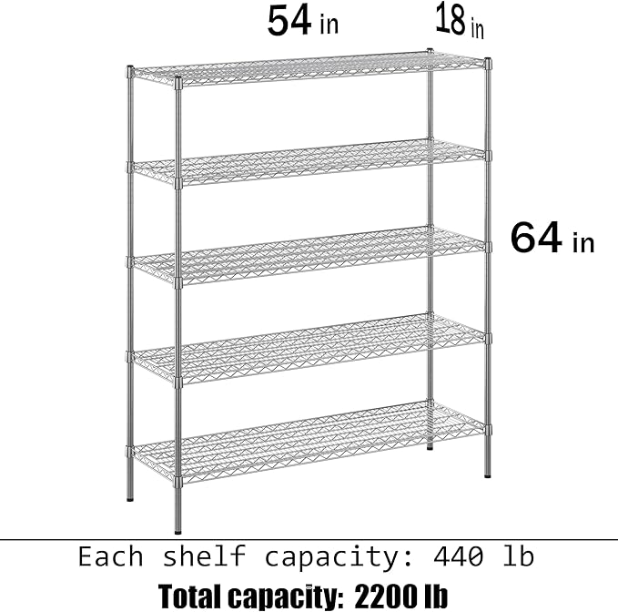 Regal Altair 18" Deep x 54" Wide x 64" Height Wire Shelving Kit | 5-Tier | NSF - Image 3