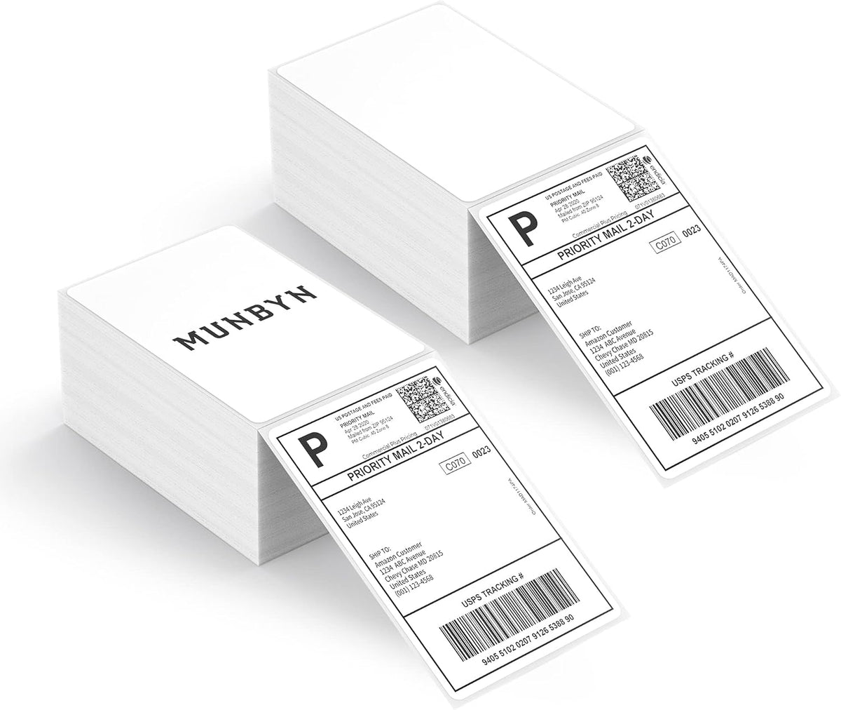 MUNBYN 4x6 Inch Direct Thermal Labels, 1000 Labels/2 Stacks, Fanfold Shipping