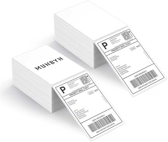 MUNBYN 4x6 Inch Direct Thermal Labels, 1000 Labels/2 Stacks, Fanfold Shipping by MUNBYN
