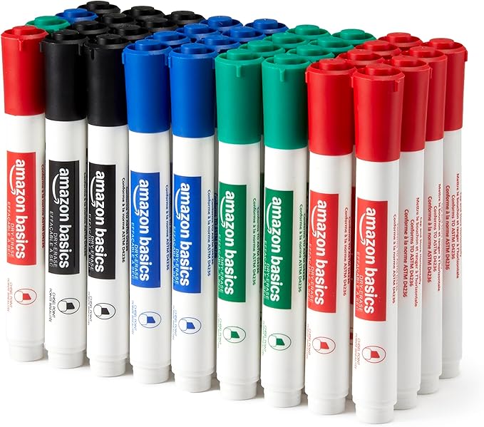 Amazon Basics Low-Odor Dry Erase Whiteboard Markers, Chisel Tip, 4 Assorted by AmazonBasics