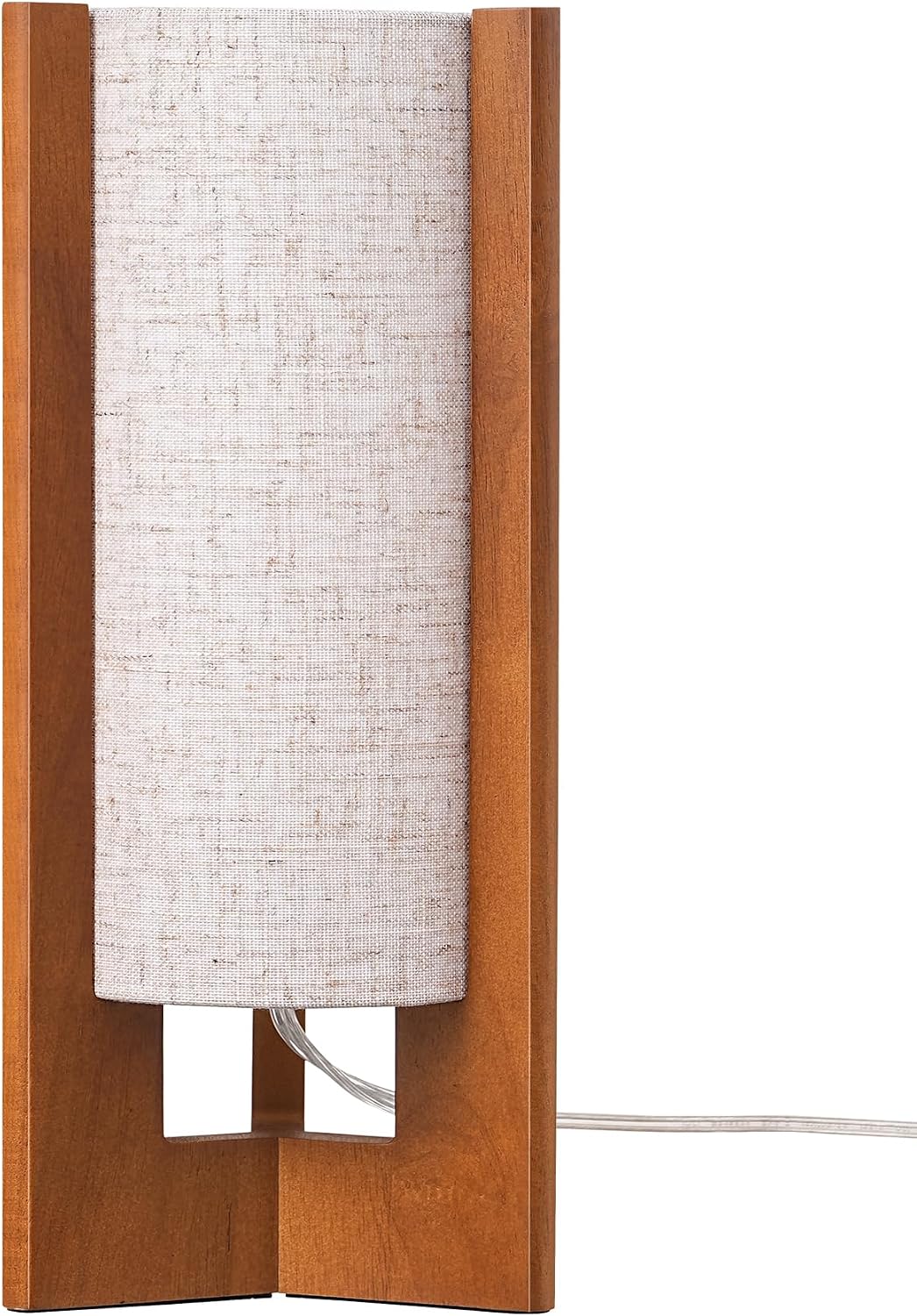 EDISHINE 13.5" Small Table Lamp, Walnut Wood Cylinder Nightstand Lamp, E26