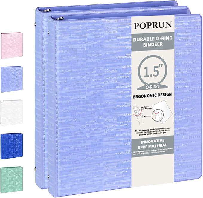 POPRUN 3 Ring Binder 1.5 Inch, Holds 325 Sheets of 8.5 x 11 Paper, Extra by POPRUN