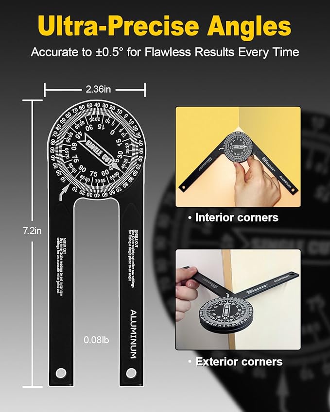 Anyongora 7.2" Miter Saw Protractor Angle Finder, CNC Aluminum Miter Gauge - Image 3