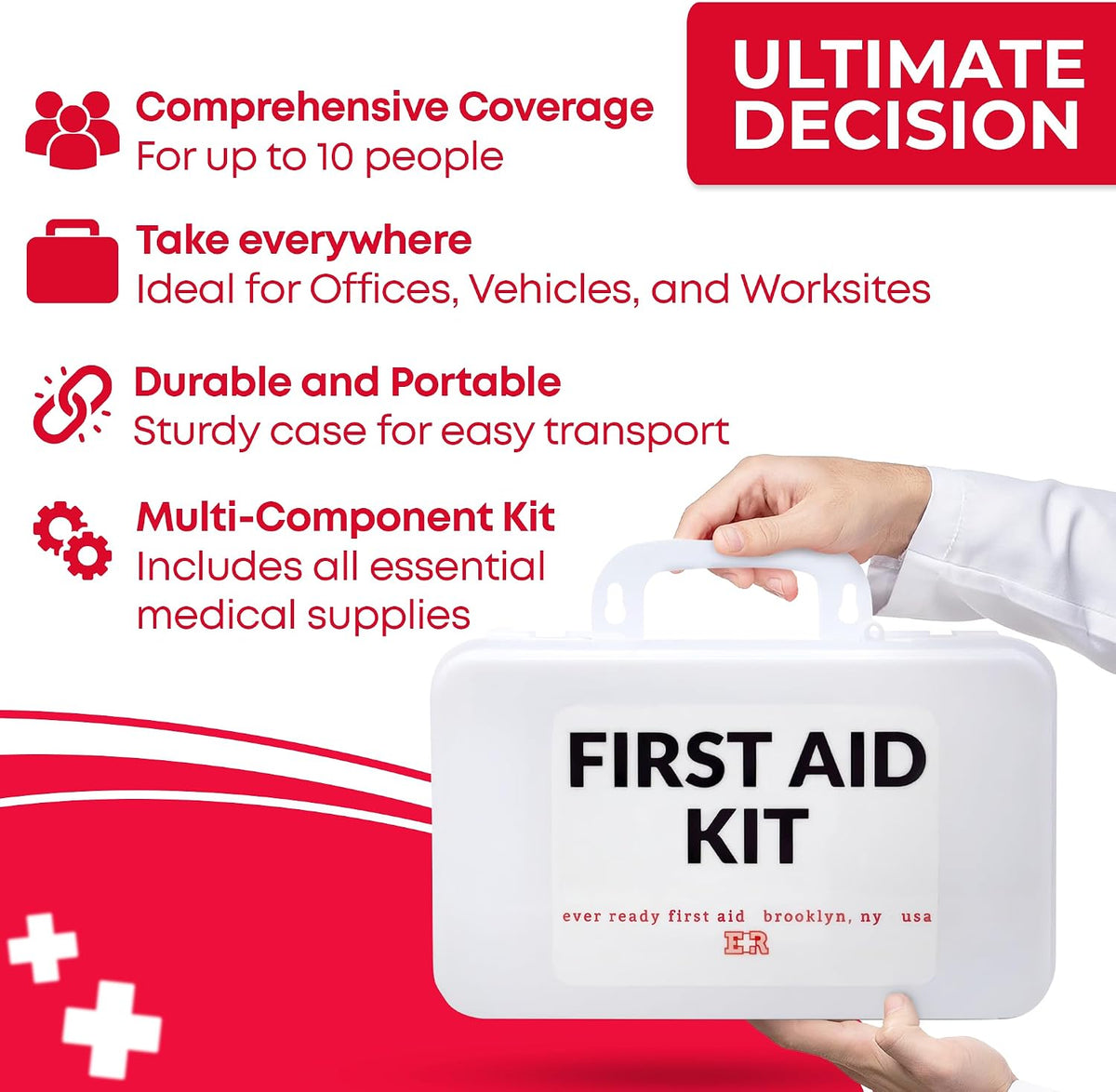 10 Person First Aid Kit - OSHA and ANSI Class A Compliant, Fully stocked Emer...