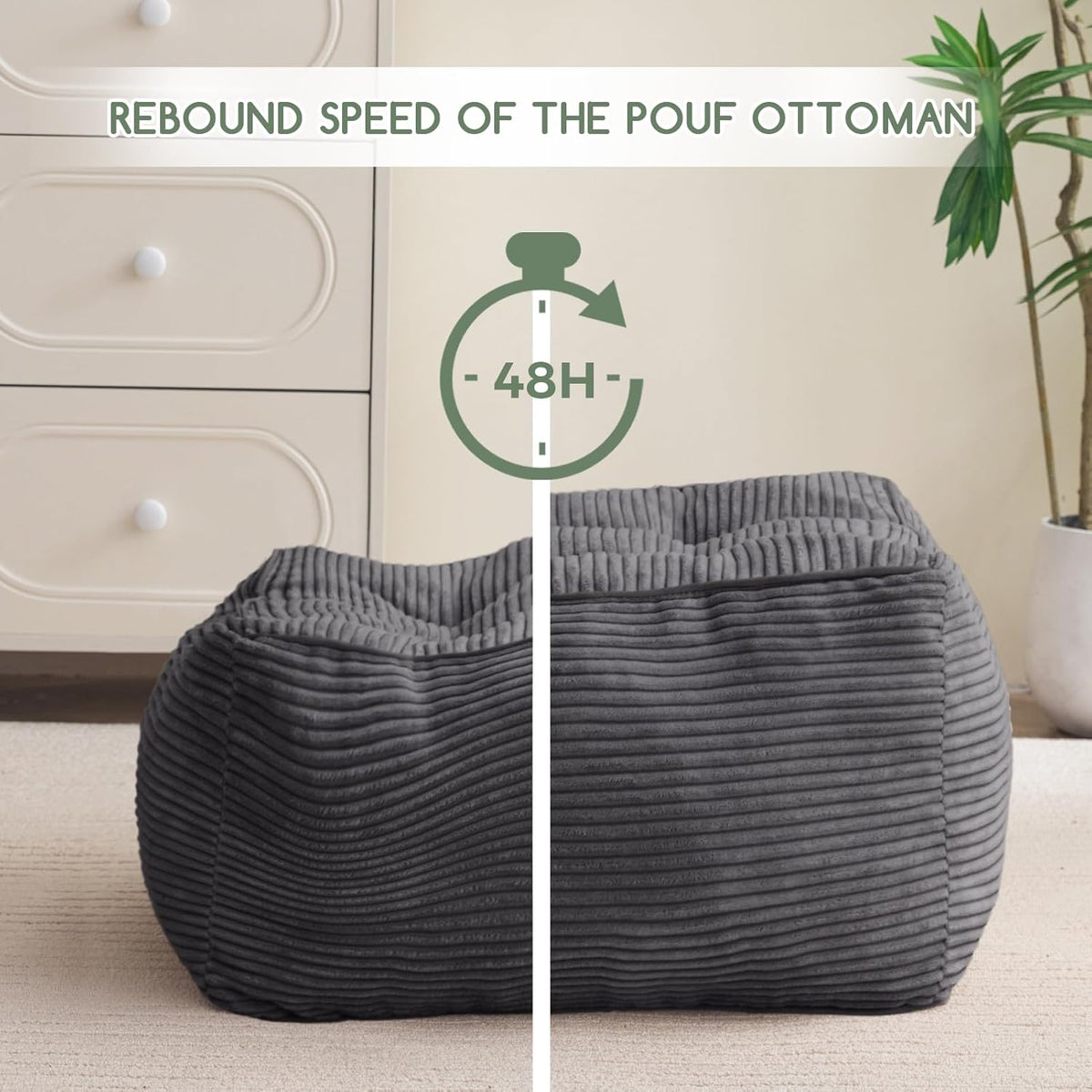 higogogo square stuffed pouf ottoman, corduroy poufs with, side view