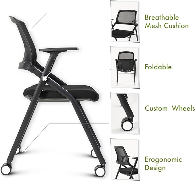 VACYOVKE Folding Conference Room Chairs Set of 2 Black Guest Reception Chair - Image 7