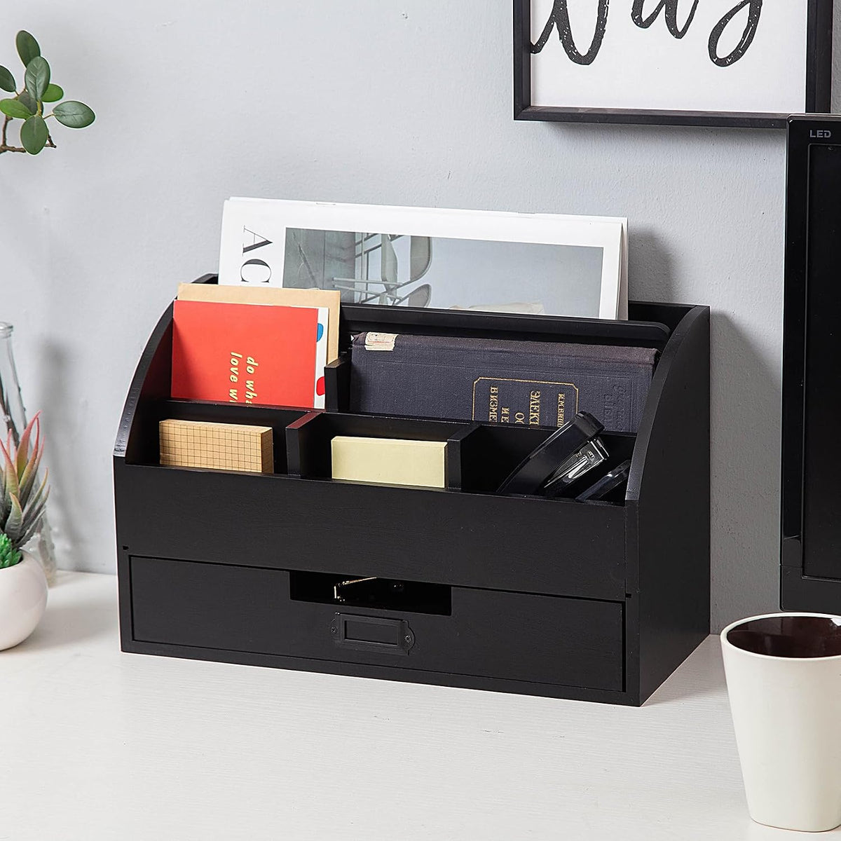 canwedance Distressed Rustic Wooden Office Desk Organizer 5 Compartment with ...