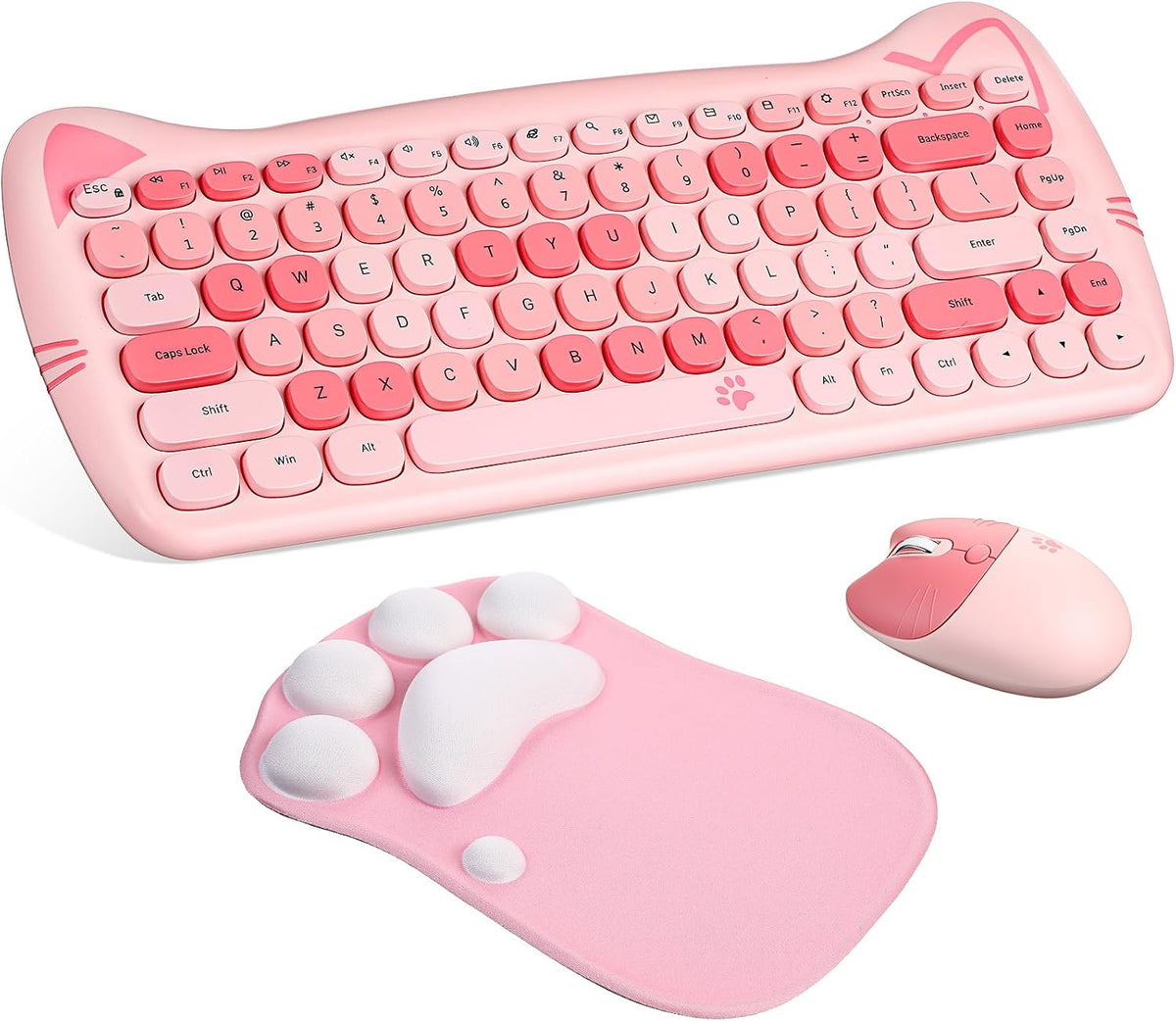 3 Pcs Cute Cat Keyboard and Mouse Combo, USB Wireless with Cat Paw Mouse Pad,...