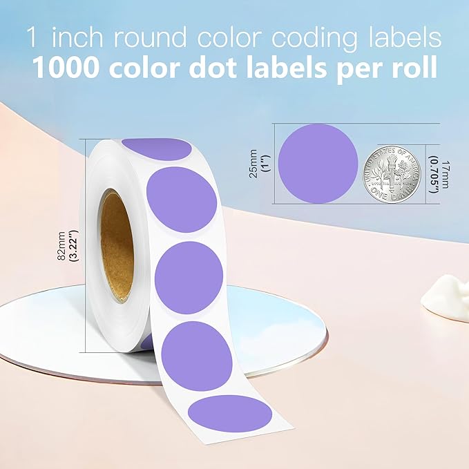 1 Inch Round Color Coding Labels, 1000 Dots Per Roll Lavender Color Coded Dot - Image 2