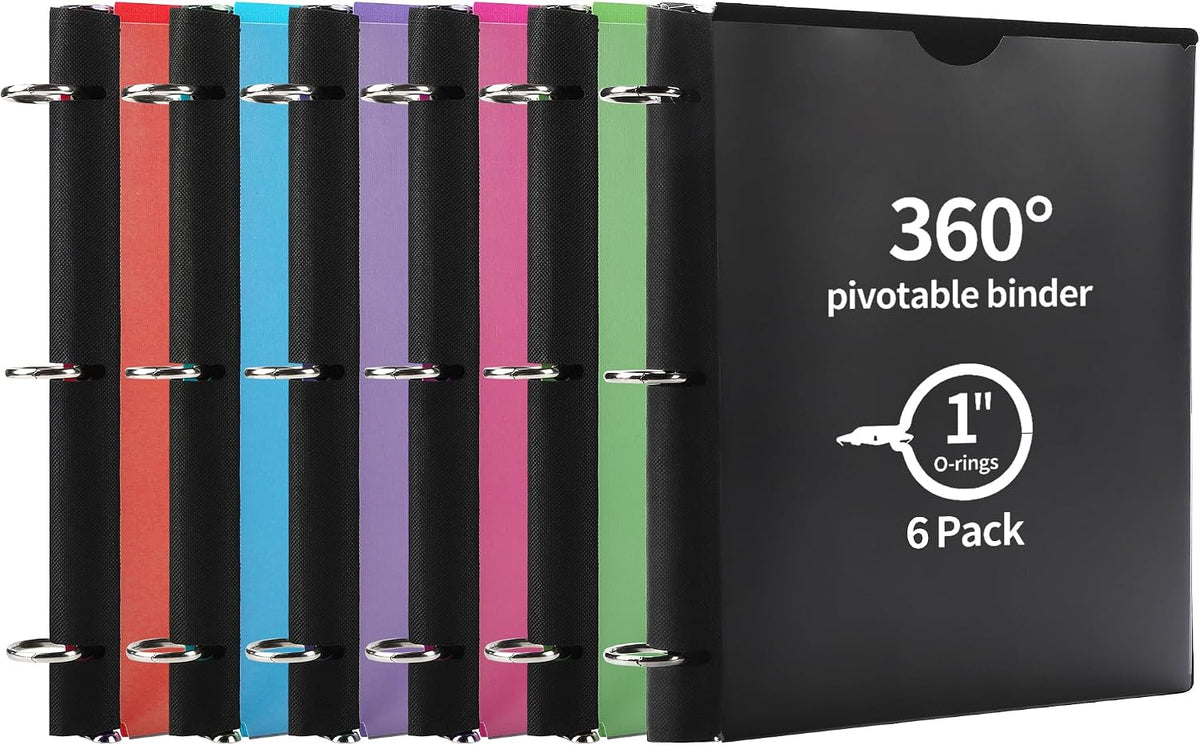 Tashkummy 360° Pivotable 3 Ring Binder, Upgraded Foldable Binders 1 inch 6 Pack