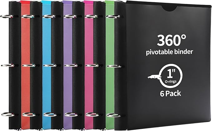 Tashkummy 360° Pivotable 3 Ring Binder, Upgraded Foldable Binders 1 inch 6 Pack by 360%C2%B0PivotableBinderNotebook