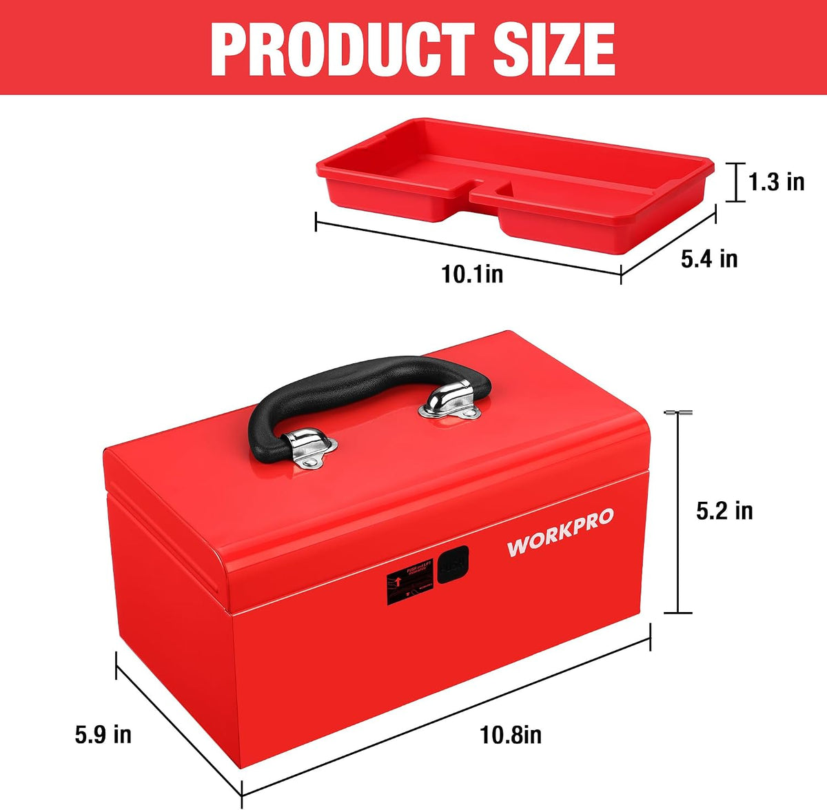 workpro 10.8" mini metal tool box with removable shown in use