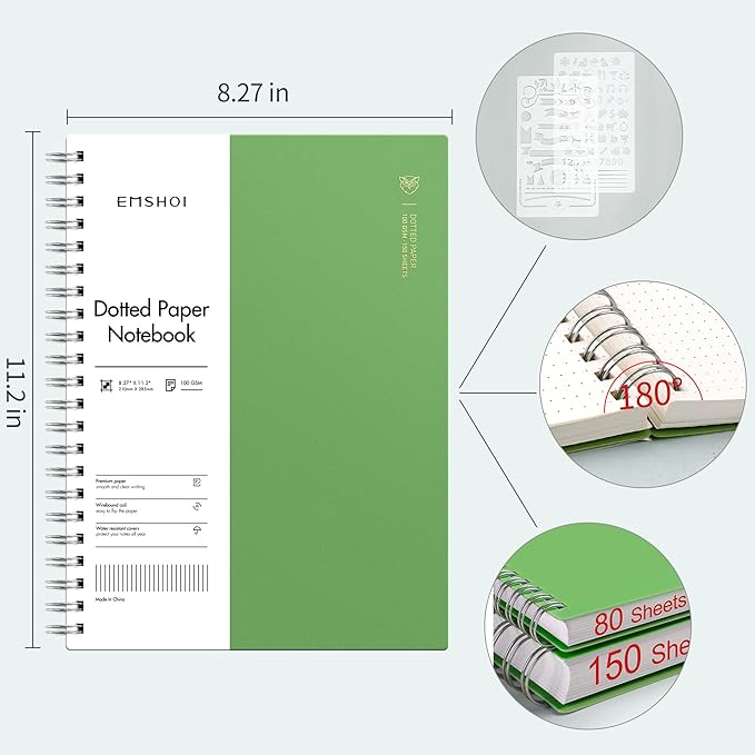 EMSHOI A4 Spiral Notebook Bullet Dotted journal, 11.2" X 8.27", 300 Pages/150 - Image 3