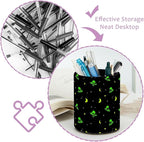Leather Pen Holder for Desk Green Alien Moon Pencil Cup Desktop Organizer - Image 4