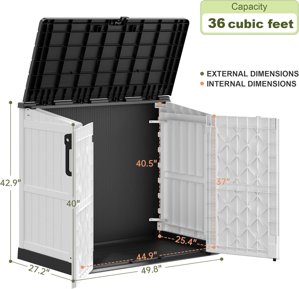 plastic outdoor storage shed, 36 cu ft waterproof, package contents