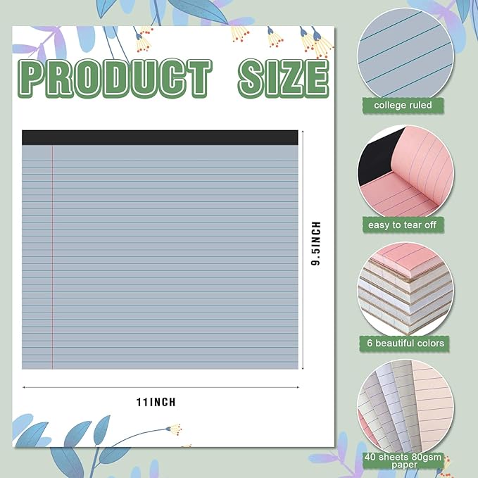 Lincia 6 Pcs 11" x 9.5" Legal Pads College Ruled Notepad Landscape Notebook - Image 2