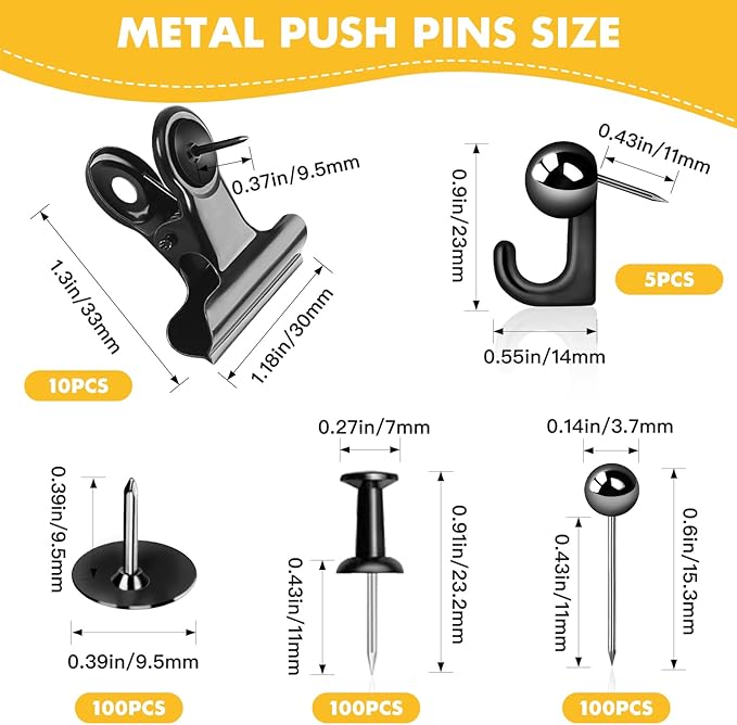 GOOLADA 315Pcs Decorative Push Pins, 5 Style Cork Board Pins, Push Pin Clips - Image 2