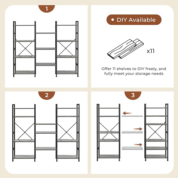 SUPERJARE Triple 4 Tier Bookshelf, Bookcase - Image 9