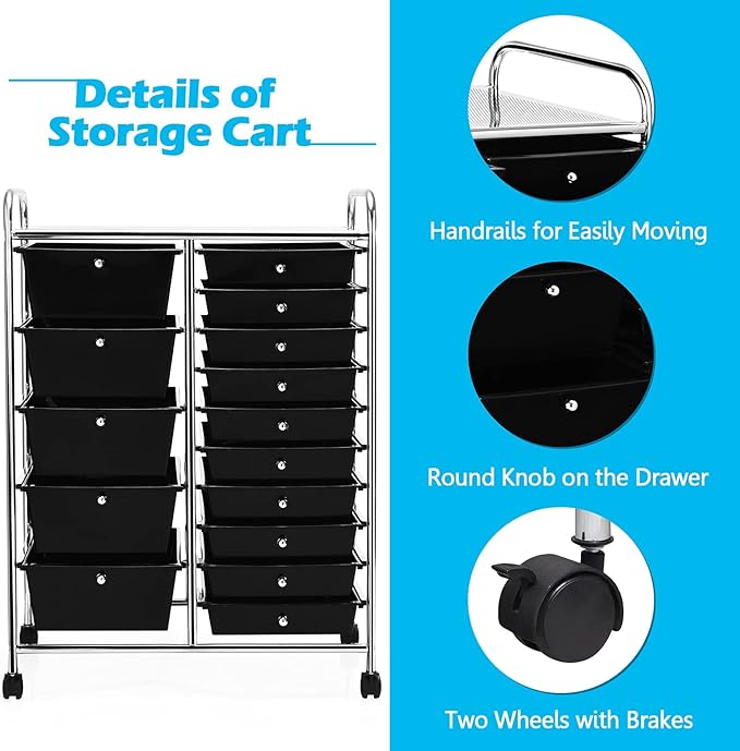 DORTALA 15-Drawer Rolling Storage Cart - Image 4