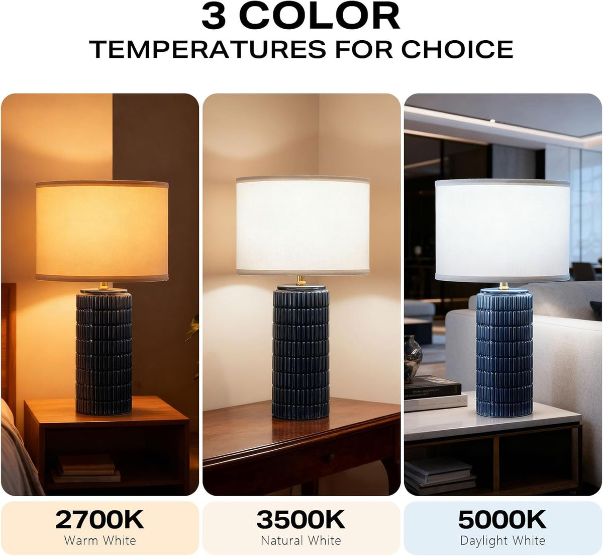 Modern Ceramic Table Lamp Set of 2, Bedside Lamp for Bedroom Decor, Nightstan...