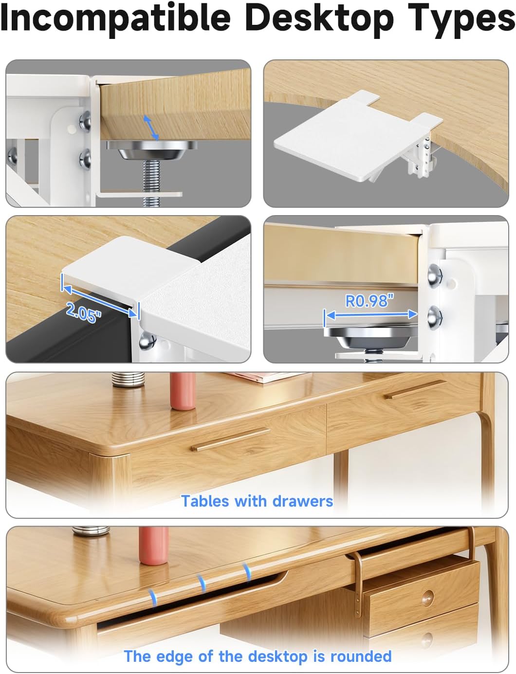 suptek Ergonomics Desk Extender Tray, 9.5"x9.1" Clamp on Table Moun...