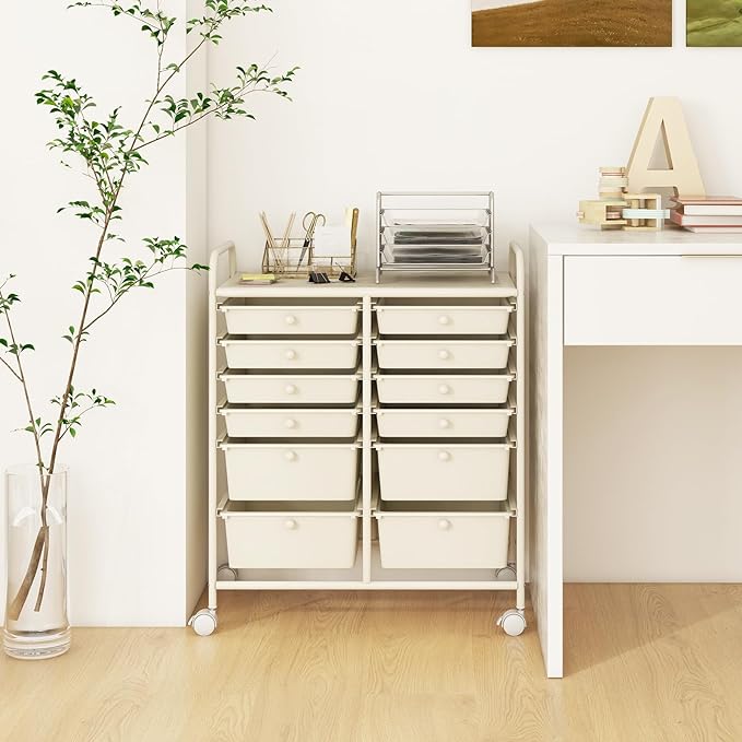 LDAILY 12 Drawer Rolling Storage Cart, Craft Cart Organizer on Wheels w/Metal - Image 8