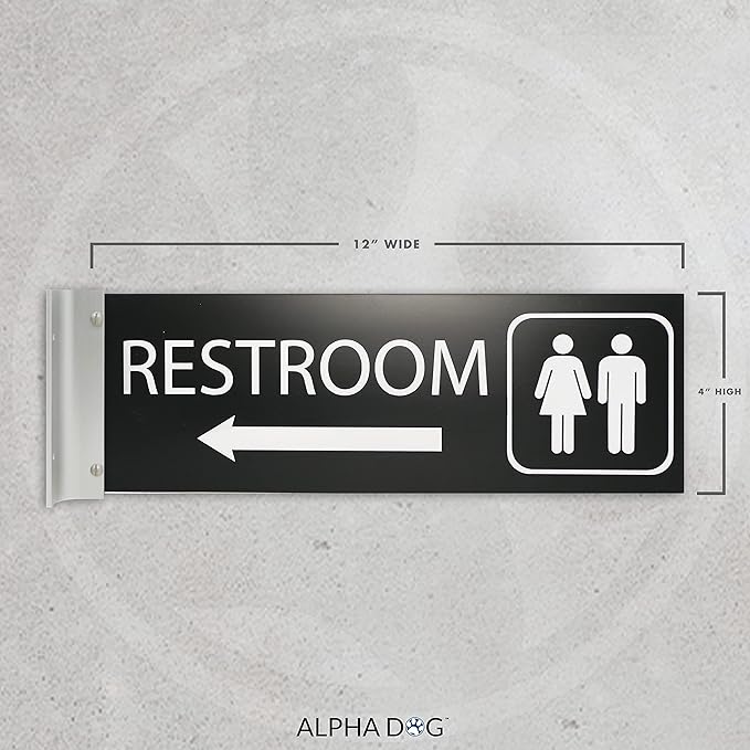 ALPHA DOG SIGNS Corridor Projecting Hallway Bathroom Sign, Left Arrow, - Image 2