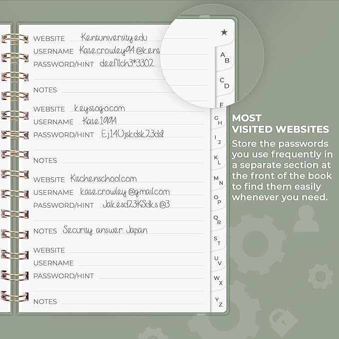 Clever Fox Password Book Spiral – Internet Address & Password Organizer - Image 4