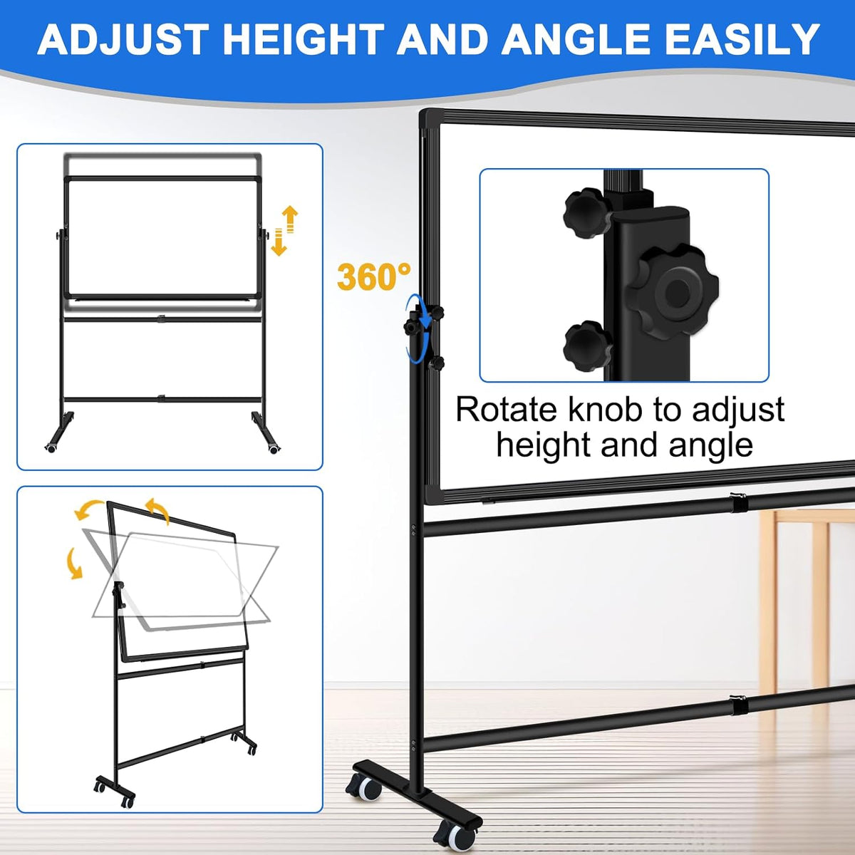 Max-officoo 36"x24" Double-Sided Mobile Whiteboard and Cork Boards ...