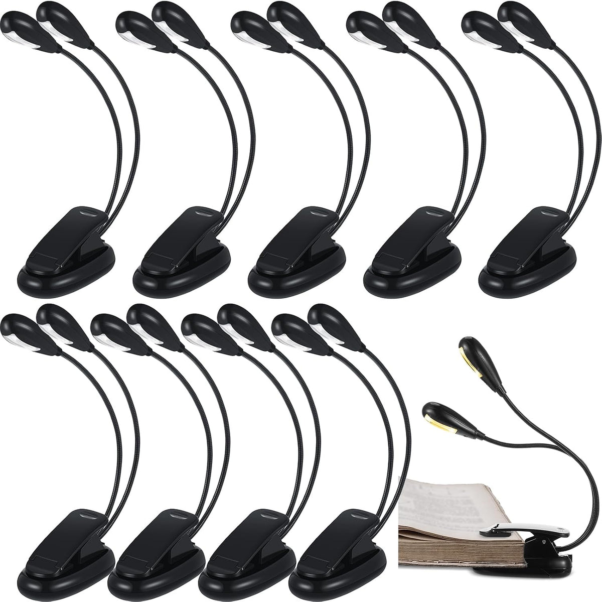Rossesay 10 Pcs LED Music Stand Clip on Book Light USB Battery Operated