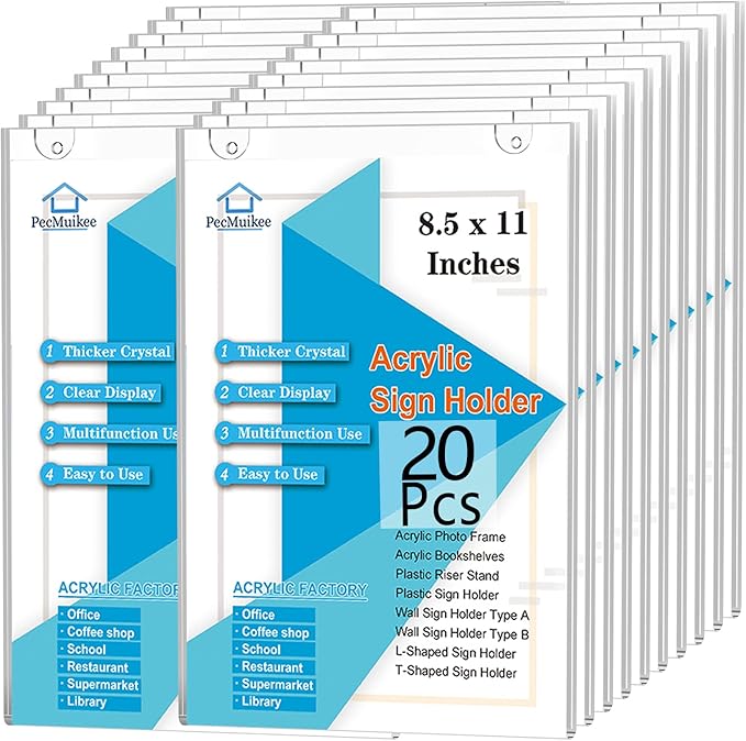 PecMuikee Acrylic Sign Holder 8.5x11, Wall Mount Acrylic Sign Holder and by PecMuikee