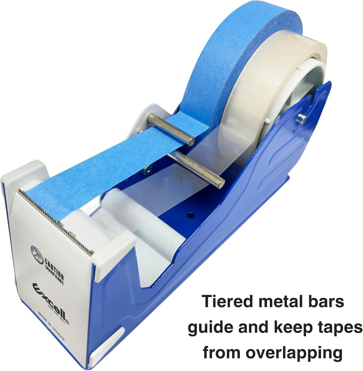 Excell Deluxe Twin Wide Metal Multi-Roll Desktop Tape Dispenser with Tiered M...