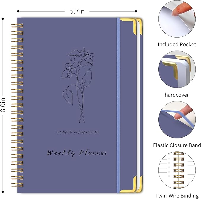 Undated Weekly Planner with Metal Corner Hardcover Notebook, A5 Size Journal - Image 2